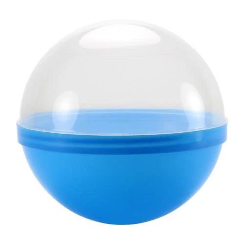 Colorful candy ball containers in blue, green, orange, purple, and red with a clear lid. Perfect for storing sweets, gumballs, and treats at parties, weddings, and candy buffets.