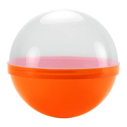 Colorful candy ball containers in blue, green, orange, purple, and red with a clear lid. Perfect for storing sweets, gumballs, and treats at parties, weddings, and candy buffets.