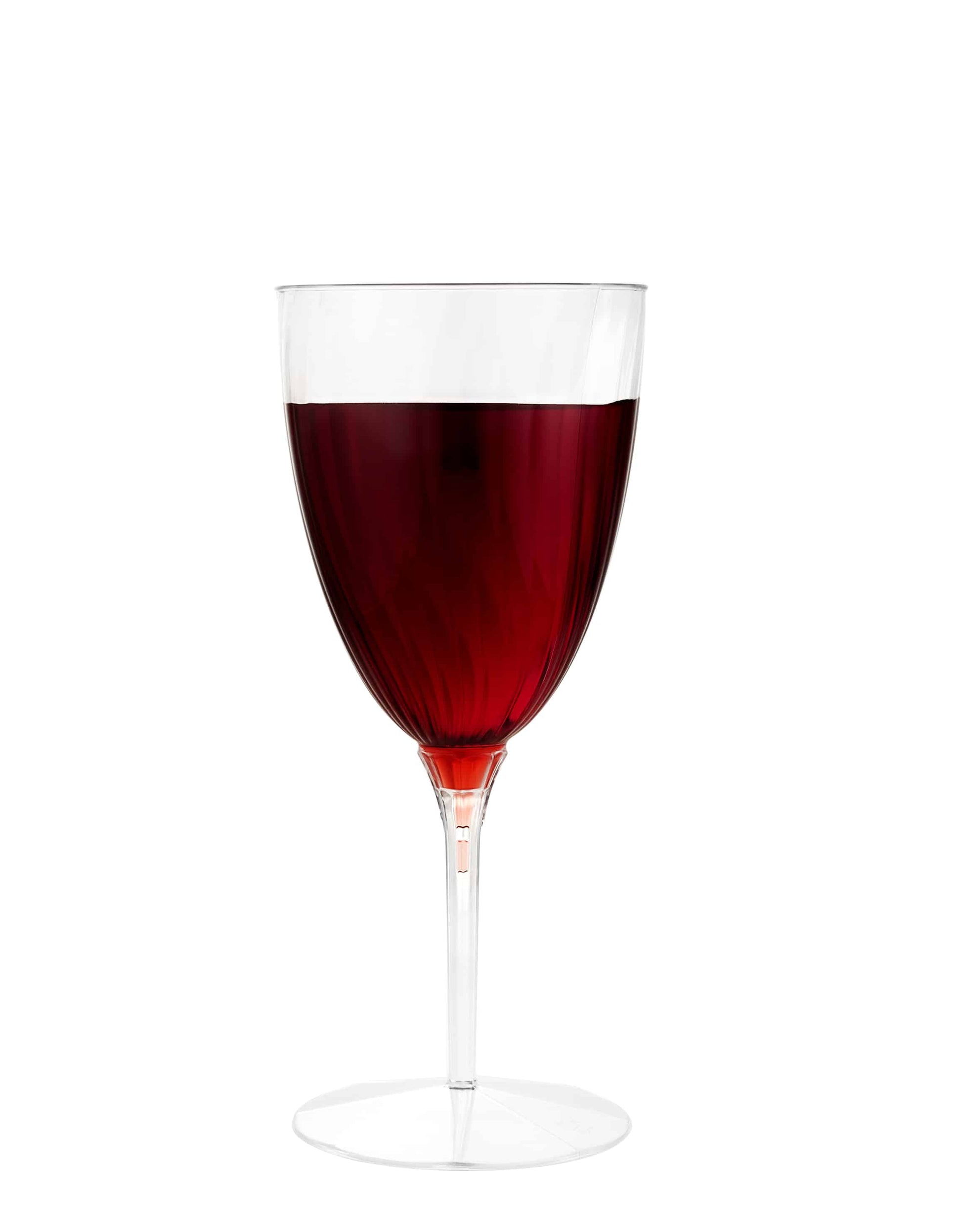 Clear 8oz wine goblet with a sleek 1-piece design, perfect for weddings, parties, and events, offering an elegant, durable, and shatterproof alternative to traditional glassware.