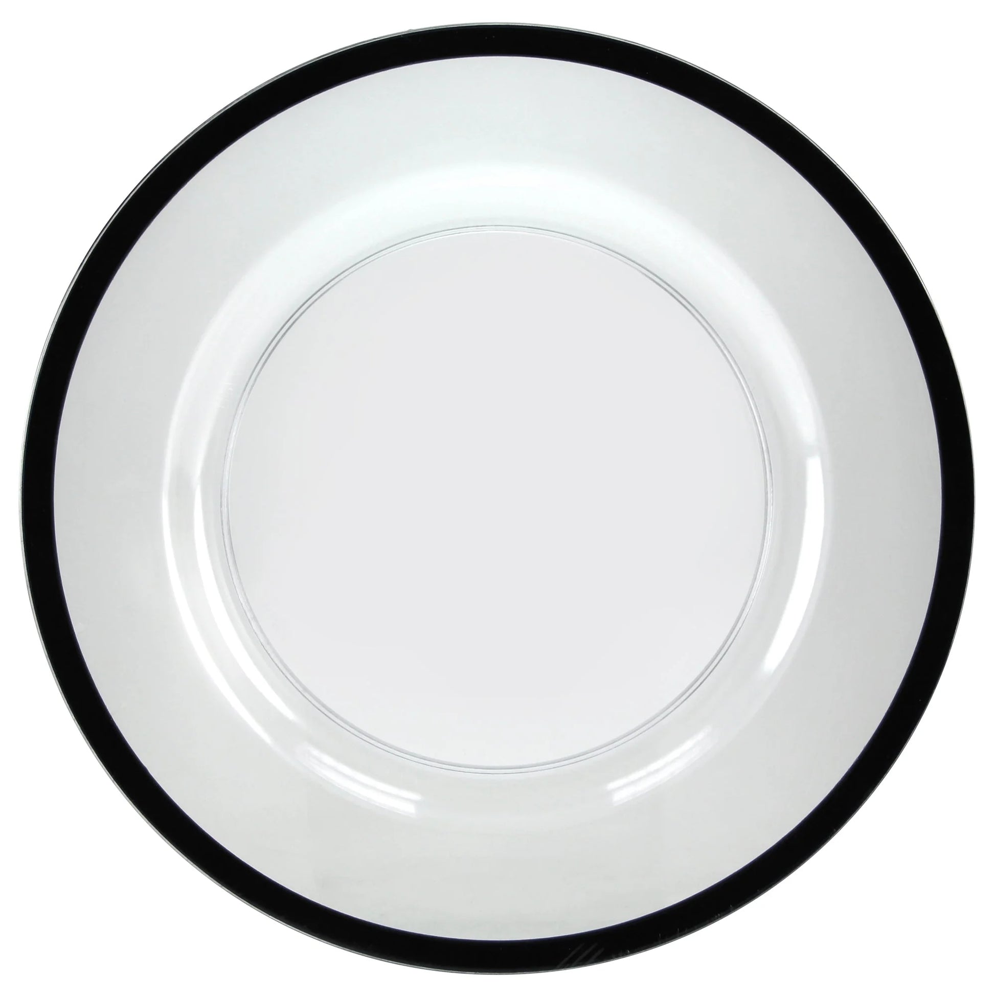 13-inch plate chargers with Black/Gold, Pearl/Gold, Clear/Gold, Clear/Silver, and Clear/Black rim options for weddings, events, and formal dining