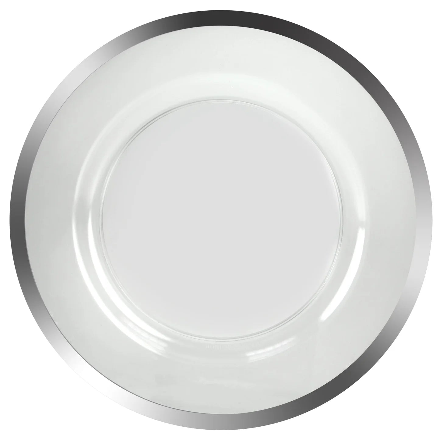 13-inch plate chargers with Black/Gold, Pearl/Gold, Clear/Gold, Clear/Silver, and Clear/Black rim options for weddings, events, and formal dining