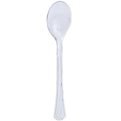 Clear plastic cutlery with forks, knives, soup spoons, and teaspoons. Durable, disposable, and stylish—perfect for parties, weddings, picnics, and events. Ideal for easy and hassle-free dining.