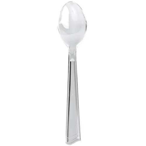 10" Salad Spoon – Clear and gold plastic serving spoon for weddings, catering, and parties. Elegant, durable, and disposable, perfect for serving salads, pasta, and sides at upscale events.