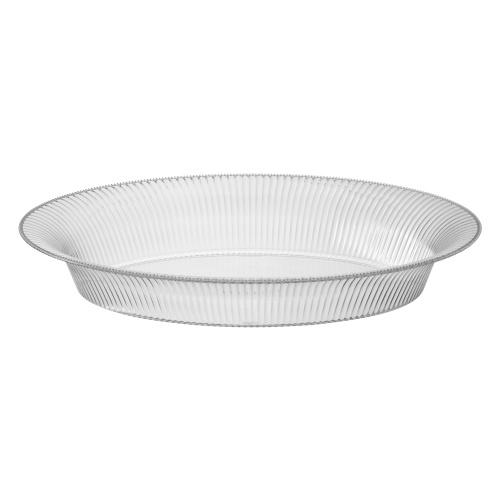 11" x 16" Ridged Oval Bowl – Stylish plastic serving bowl in Clear and Gold. Perfect for catering, parties, and events. Durable, lightweight, and elegant design for effortless food presentation.