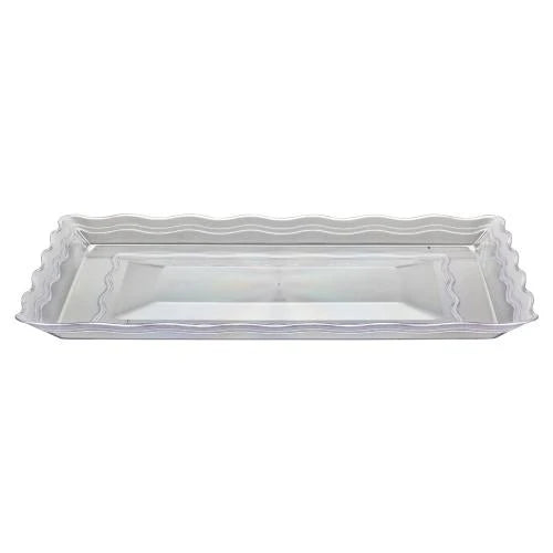12" x 18" Wave Rectangular Tray – Stylish plastic serving platter in Clear and Gold. Perfect for catering, weddings, and events. Durable, lightweight, and elegant design for effortless entertaining.