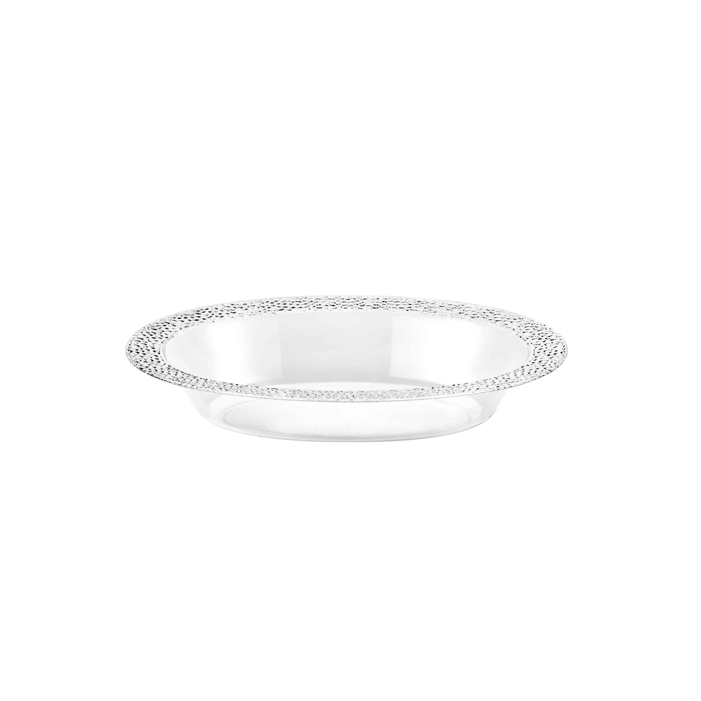A beautiful 7 oz. pebbled oval bowl featuring clear and pearl tones with a textured surface, ideal for serving dips, desserts, or snacks at dining tables and events.