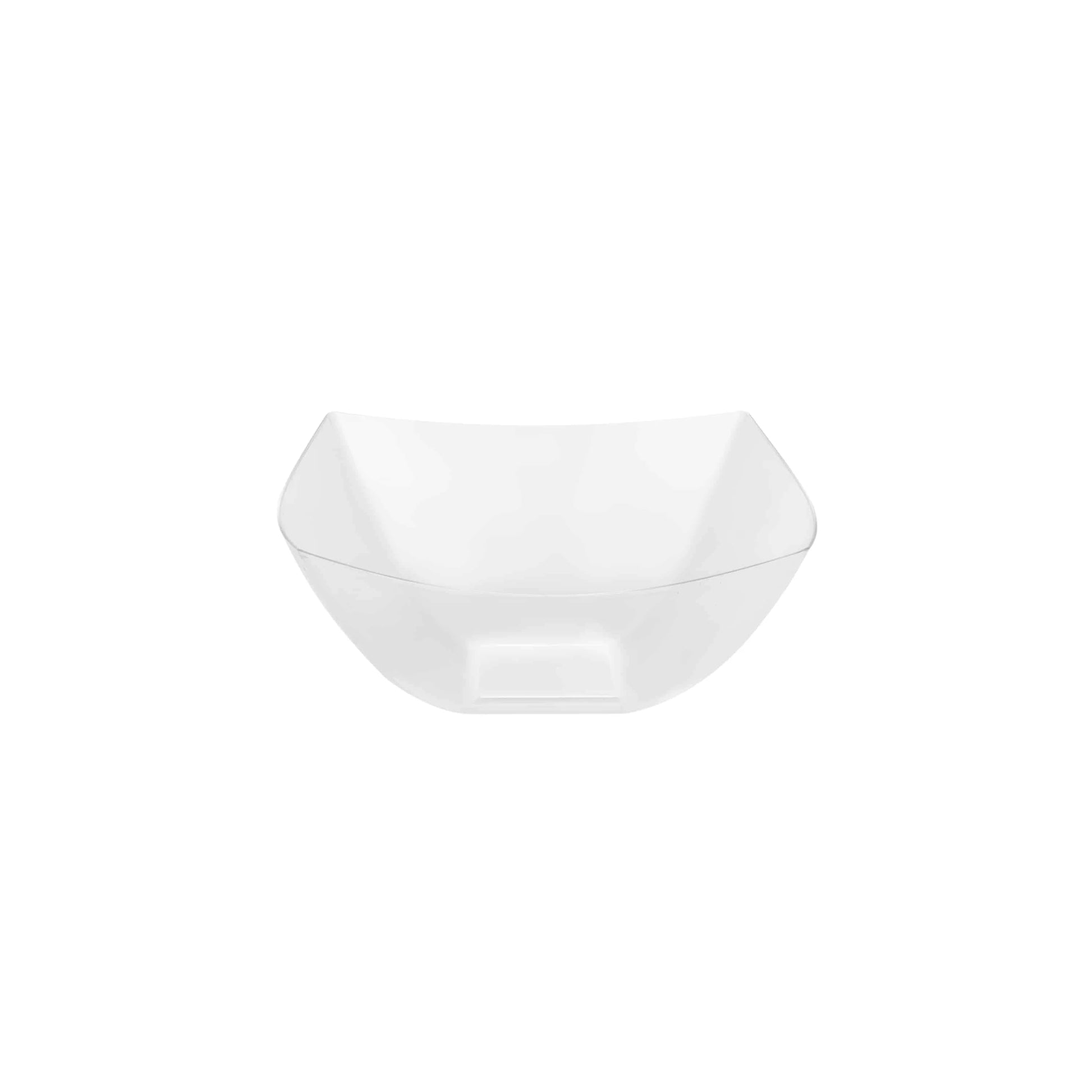 Elegant Fluted Square 10oz Bowl with fluted edges, available in clear and pearl finishes, ideal for serving salads, soups, snacks, and desserts.