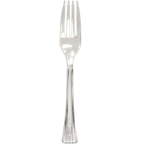 Premium disposable forks in Clear, Silver, Pearl, Gold, and Sahara—durable, stylish, and food-safe, perfect for catering, weddings, and upscale dining events.