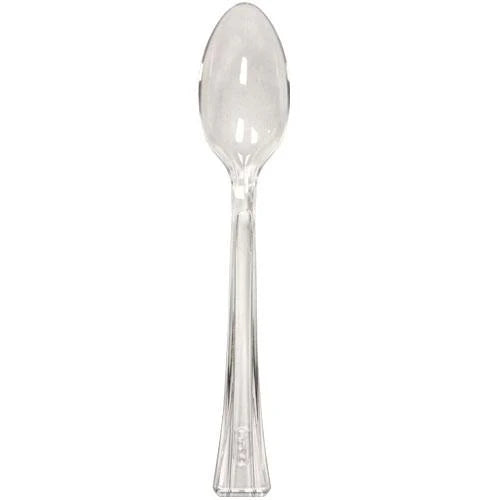 Elegant disposable teaspoons in Clear, Silver, Pearl, Gold, and Sahara, ideal for tea, coffee, desserts, and catering events—durable, stylish, and food-safe for any occasion.