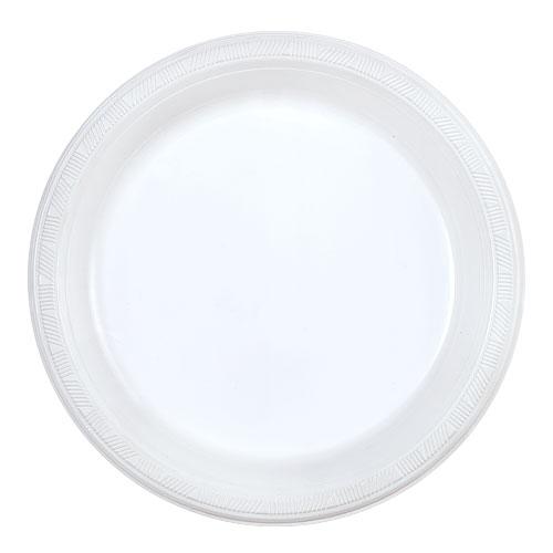 Club Pack 10" white plastic dinner plates, bulk disposable plates for weddings, parties, and catered events. Sturdy and elegant for effortless dining and cleanup.