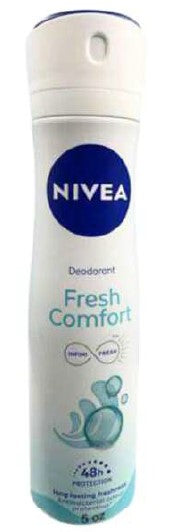 Nivea Fresh Comfort Deodorant Spray, 150 ml long-lasting odor protection with a gentle, refreshing scent for all-day freshness