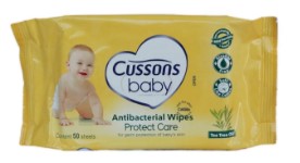 Cussons Baby Antibacterial Wipes Protect & Care, 50-count pack.