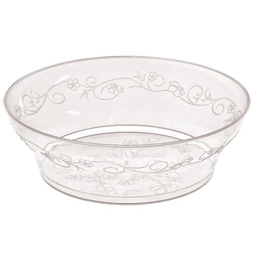 D'Vine clear plastic bowls in 6oz and 10oz sizes, perfect for serving soups, salads, and desserts at weddings, banquets, and elegant events. Durable and stylish disposable dinnerware.