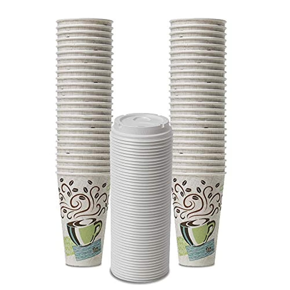 Perfectouch Coffee Haze Insulated Paper Hot Cups with White Dome Lids