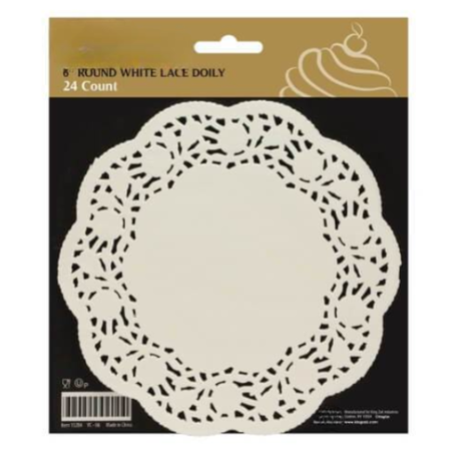 6" White Lace Round Doilies – Elegant disposable paper doilies for cakes, desserts, and table decor. Perfect for weddings, tea parties, and events. Intricate design adds sophistication to food presentation.