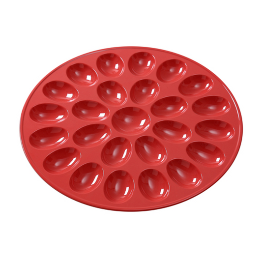 Yanco Egg Holder NC-1014RD is the perfect solution for storing and displaying your eggs in style! Measuring 12-1/2" in diameter and 3/5" in height, this egg holder can accommodate up to 25 eggs, making it ideal for large families or avid bakers. Crafted from high-quality melamine, the egg holder is not only durable and long-lasting but also dishwasher safe for easy cleaning. The vibrant red color adds a pop of color to your kitchen decor, while the classic design ensures it will never go out of style.