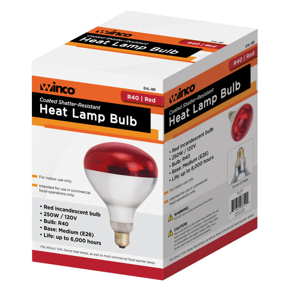 Winco EHL-BR/BW, 250W Red and White Shatter-Resistant Bulb