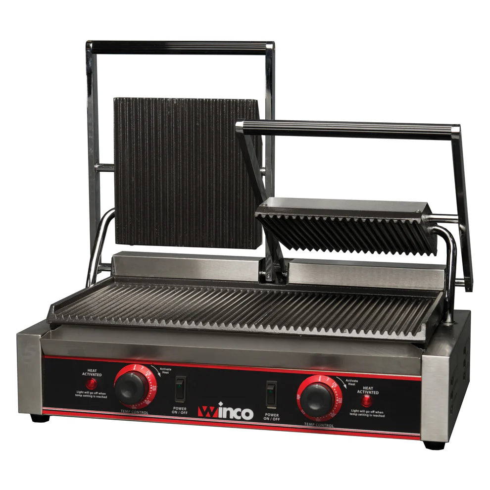 Winco EPG-1C/2, 14" & 9" Ribbed Single & Double Panini Grill