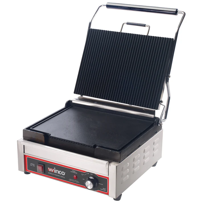 Set-on Griddle Cast Iron for EPG-10 1/Pack convert the Winco Panini Grill (EPG-1C) into a flat top griddle with this easy to install adaptor plate.