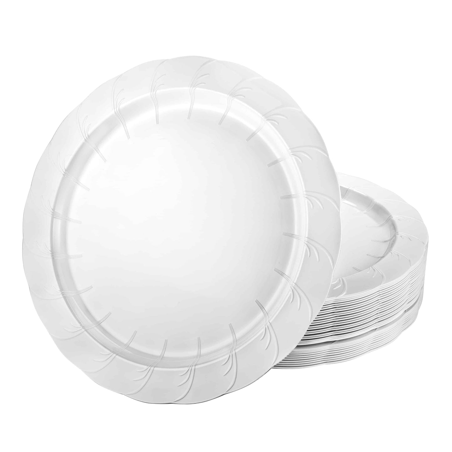 Elegance Pearl Plates available in 9-inch and 10.25-inch sizes, featuring a luxurious pearl finish for elegant dining presentations at formal events and everyday meals.