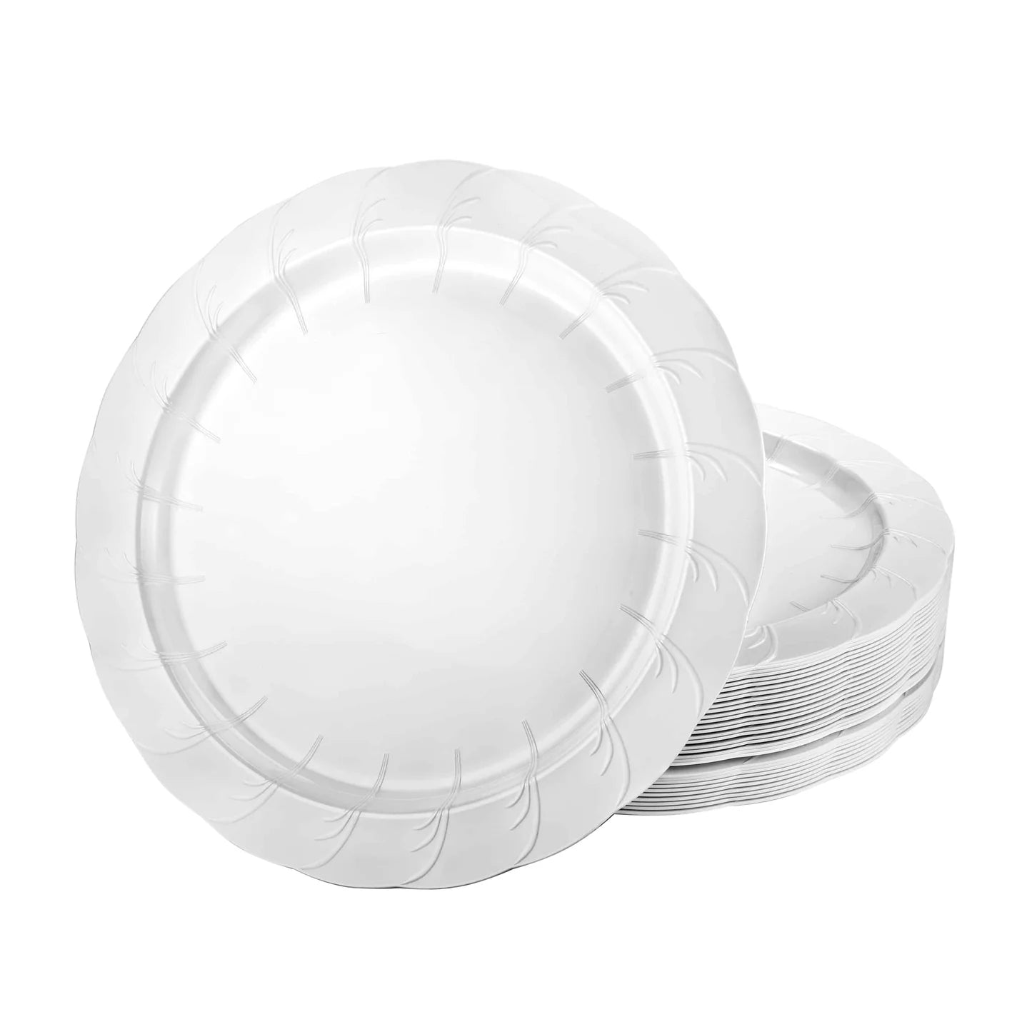 Elegance Pearl Plates available in 9-inch and 10.25-inch sizes, featuring a luxurious pearl finish for elegant dining presentations at formal events and everyday meals.