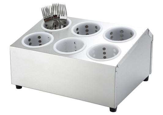 Winco FC-6H 6 Holes, 2 Tiers Stainless Steel Flatware Cylinder Holder - Restaurant Kitchen, Buffet Stations, Catering Services and Hotel Banquet Halls