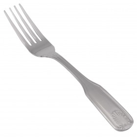 seaside dinner fork, stainless steel stanton trading 7 5/8" heavy weight, durable flatware set with elegant shell and coastal inspired design handle enhances any table setting.