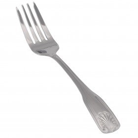seaside salad fork stainless steel stanton trading 7 1/4" heavy weight, durable flatware set with elegant shell and coastal inspired design handle enhances any table setting.