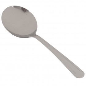 dominion bouillon spoon, medium weight, stainless steel stanton trading 5 7/8" high quality flatware set with a classic lined handle design, ideal for casual meals or formal occasions.