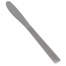 dominion dinner knife, medium weight, stainless steel stanton trading 7 7/8" high quality flatware set with a classic lined handle design, ideal for casual meals or formal occasions.