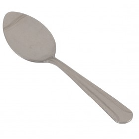dominion demitasse spoon, medium weight, stainless steel stanton trading 4 5/8" high quality flatware set with a classic lined handle design, ideal for casual meals or formal occasions.