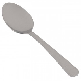 Stanton Trading FL145-03 windsor dinner spoon 7", heavy weight, stainless steel, pack of 12 with a sleek and polished finish. It features an oval-shaped bowl, ideal for scooping and eating a variety of foods. The handle is smooth, flat, and narrow, following the classic Windsor design, perfect for main courses in casual and formal dining.