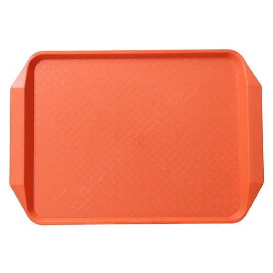 Yanco Fast Food Tray With Handle FT-803OR feature a durable plastic construction with a non-slip surface, ensuring secure transport of food and beverages. Designed for heavy use, they are perfect for restaurants, cafeterias, catered events, or home dining. The orange color adds a modern touch, while the rectangular shape provides ample space for serving meals, drinks, or appetizers. Lightweight and easy to handle, these trays are ideal for fast-paced environments and frequent use.