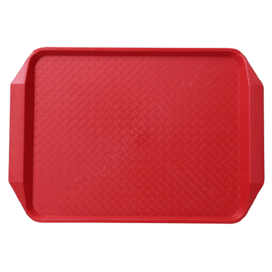 Yanco Fast Food Tray With Handle FT-803RD feature a durable plastic construction with a non-slip surface, ensuring secure transport of food and beverages. Designed for heavy use, they are perfect for restaurants, cafeterias, catered events, or home dining. The red color adds a modern touch, while the rectangular shape provides ample space for serving meals, drinks, or appetizers. Lightweight and easy to handle, these trays are ideal for fast-paced environments and frequent use.