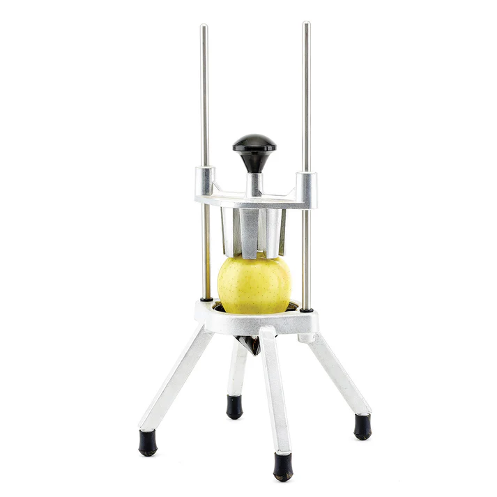 (6 Section, 8 Section) Fruit Wedge Quick Slicer 1/Pack is perfect for efficiently slicing lemons and other core-less fruit, such as citrus, tomatoes and even potatoes. This model is constructed from aluminum and features durable stainless steel blades. The slicer is easy to setup and comes with non-skid feet that provide a secure grip on any countertop.
