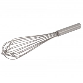 16-inch long stainless steel French whip stanton trading featuring a durable, rust-resistant design. Ideal for mixing, whisking, and blending ingredients with precision. The ergonomic handle ensures a comfortable grip for professional and home kitchen use.