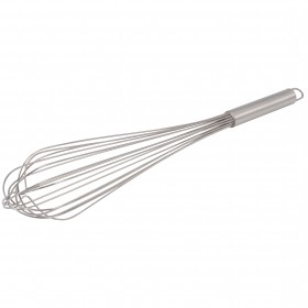 20-inch long stainless steel French whip stanton trading featuring a durable, rust-resistant design. Ideal for mixing, whisking, and blending ingredients with precision. The ergonomic handle ensures a comfortable grip for professional and home kitchen use.
