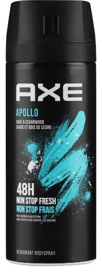 AXE Body Spray Deodorant Apollo 150 ml can with sleek silver and blue design