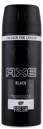 AXE Body Spray, Black, 150 ml provides a bold, long-lasting fragrance to keep you fresh and confident all day.