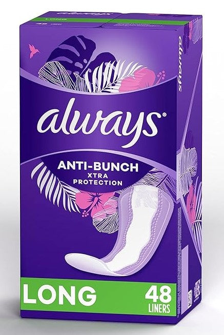 Always Anti-Bunch Xtra Protection Daily Liners, Long, Unscented, 48 count pack