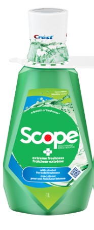 Crest Scope Mouthwash in a 33.8 oz bottle with refreshing mint flavor.