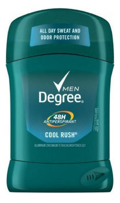 Degree Men Cool Rush antiperspirant deodorant stick, 1.7 oz, offering long-lasting sweat and odor protection with a refreshing scent.