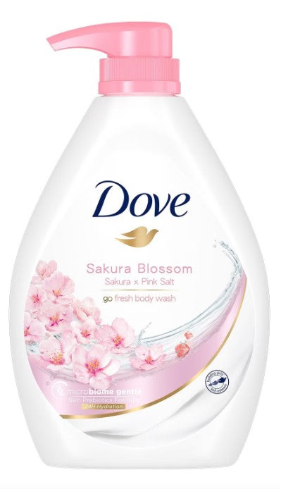 Dove Body Wash Sakura 33.8 oz (1 L) with pump, moisturizing and gently scented for soft, smooth skin.