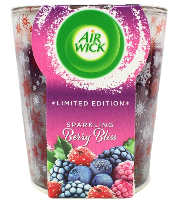 Air Wick scented candle, Sparkling Berry Bliss scent in clear glass jar