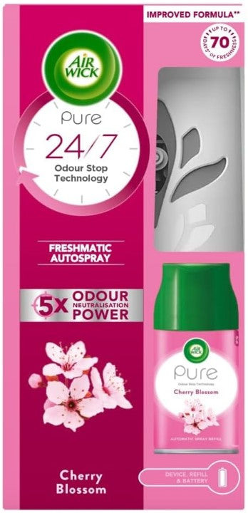 Air Wick automatic air freshener machine with 250ml Cherry Blossom refill.