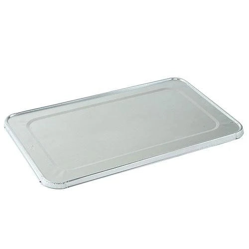 Full-size aluminum lid for food storage, catering, and takeout. Keeps food fresh, retains heat, and prevents spills. Durable, lightweight, and perfect for aluminum pans.