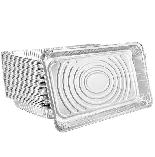 Full-size deep aluminum pan for baking, roasting, and storage. Heavy-duty, disposable, oven-safe, and leak-resistant. Ideal for catering, meal prep, and buffets. Ensures even heat distribution.