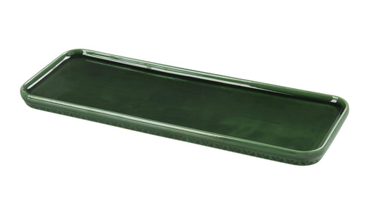 Yanco Rectangular Plate GG-513 showcases food with striking elegance, featuring a vibrant green glaze and textured interior that elevates any presentation. Its elongated design is perfect for sushi, desserts, appetizers, tastings, and decorative plating. Crafted from durable chinaware, it offers both beauty and strength, making it ideal for restaurants, catering services, hotels, and home entertainers seeking eye-catching displayware that performs as well as it looks.