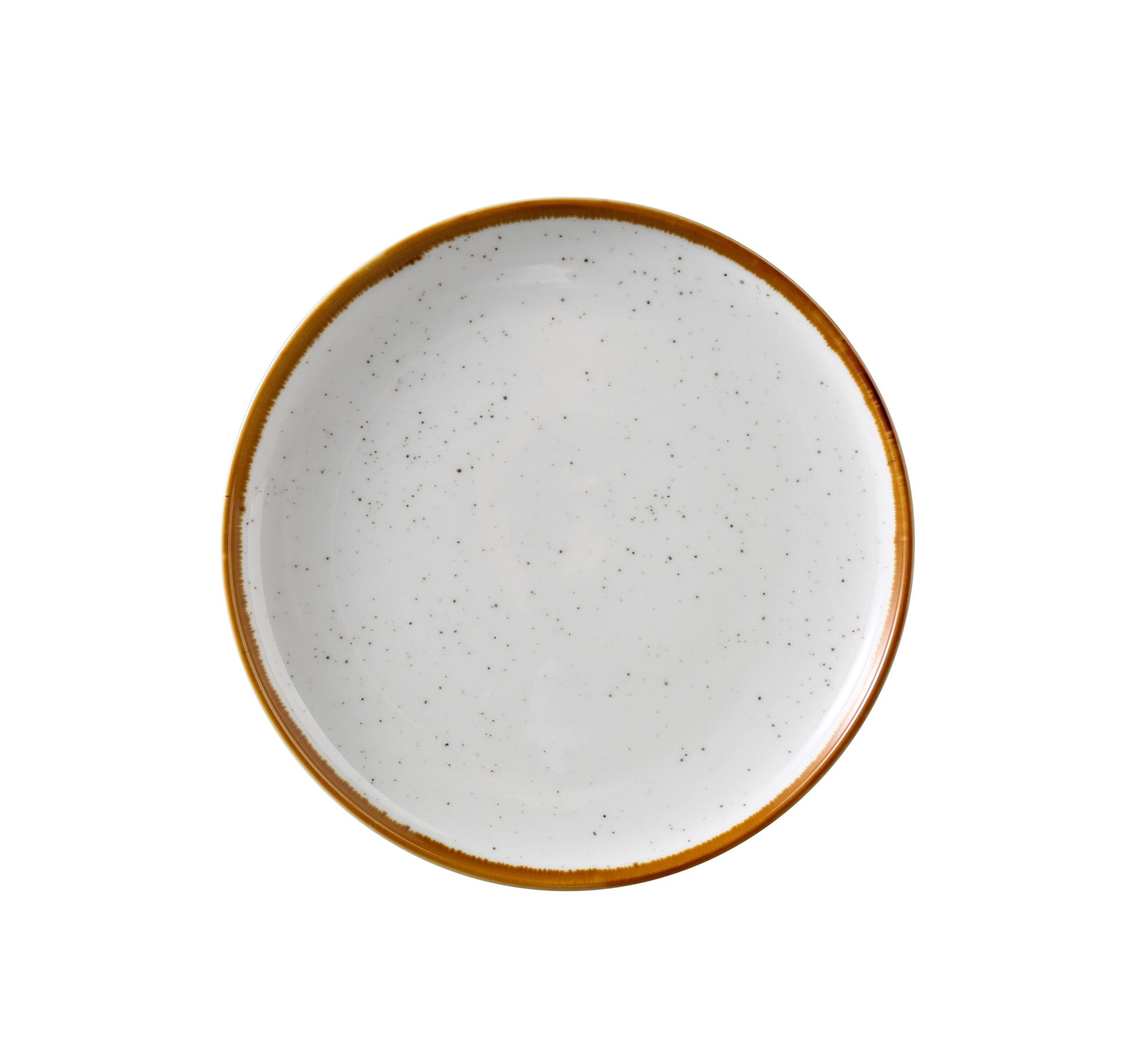 Yanco Round Plate With Up-Right Rim GL-106 brings a modern elegance to tabletop presentations. Crafted from durable porcelain, it showcases a clean white finish with soft speckles and a gently colored rim. The up-right edge design not only adds a distinctive touch but also helps contain food, making it ideal for serving bread, butter, or small appetizers with style.