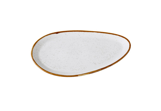 Yanco Oval Plate GL-210 is designed for elegant, modern presentation of appetizers, small plates, or side dishes. Made from durable porcelain, it showcases a clean white surface with speckled detailing and a soft colored rim. Its elongated oval form adds a refined touch to any table setting, making it a stylish choice for contemporary restaurants and cafes.